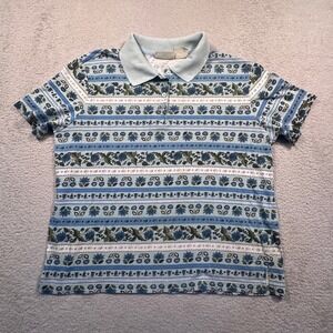 Vintage‎ Basic Editions Floral Striped Polo Shirt Womens Medium Cottagecore